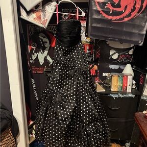 black polka dot prom dress